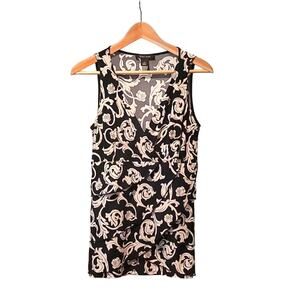 WHBM Sleeveless Wrap Top Small Black White Pattern V Neck Tiered Ruffles